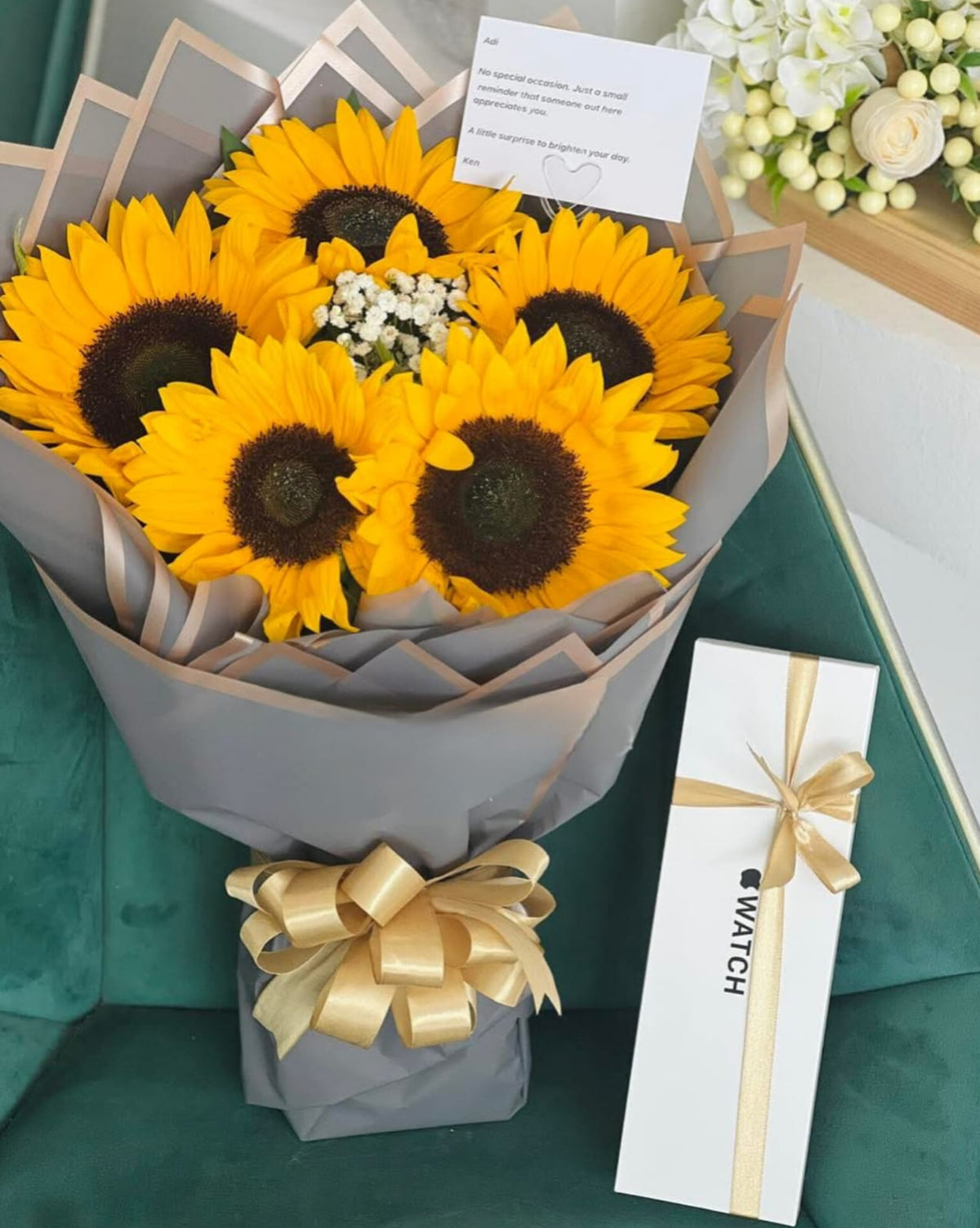 Sunflower bouquet and Apple watch